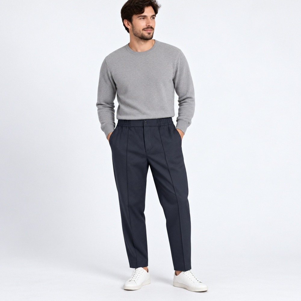 A.P.C. Tapered Trousers Mens XXL Dark Navy Blue Cotton Wool Elastic Waist Pincut